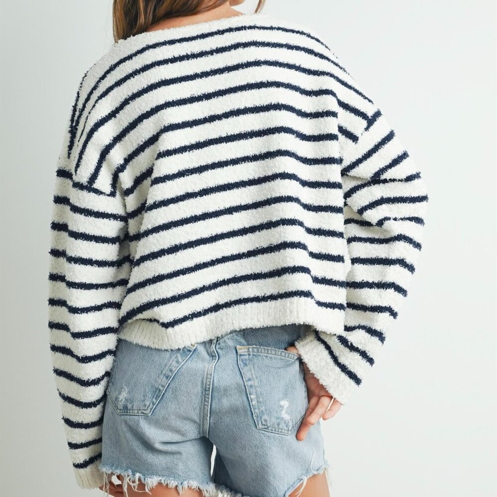 1 LEFT!! STILL TIME NAVY STRIPED KNIT SWEATER - Picture 2 of 2